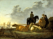 212/cuyp, aelbert - peasants with four cows by the river merwede